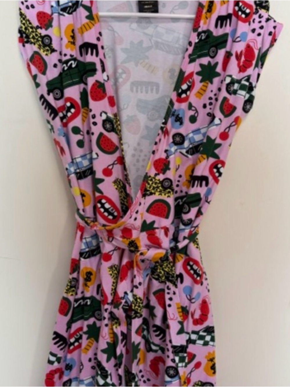Pink Printed Wrap Dress with Playful Graphic Motif